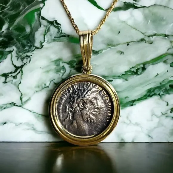 14k Gold Ancient Coin Necklace 18" Silver Roman Emperor Commodus 177-192 AD 5.7g - Picture 12 of 16